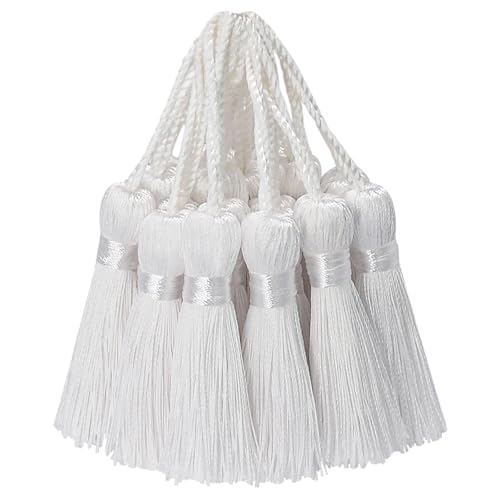 30 Stück Mini Seidige Quasten Anhänger Basteln Klein Stoff Hängend Zubehör für DIY Lesezeichen Frau Schmuck Schlüssel Kett Tasch Vorhang Personalisiert Hochzeit Geschenk Deko (Weiß) von AebDerp