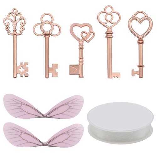 50Stück Klein Vintage Fliegende Schlüssel Antike Anhänger Basteln mit Flügel, Perle Draht für DIY Schmuck Charm Kett Hochzeit Party Freund Geburtstag Schlüsselanhänger Deko Geschenk Zubehör (Roségold) von AebDerp