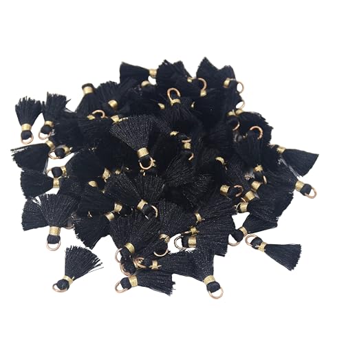 AebDerp Mini Quasten Basteln Anhänger Deko: 100 Stück Klein Charms Set für DIY Armband Kett Frau Ohrring Schmuck Schlüssel Band Tasch Schlüsselanhänger Personalisiert Geschenk Karte Zubehör (Schwarz) von AebDerp