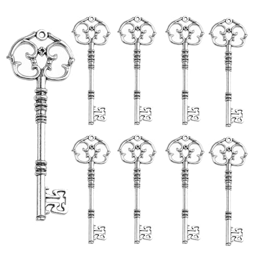 AebDerp Vintage Schlüssel Anhänger DIY Deko: 20 Stück Skelett Charms Basteln Set für Schmuckanhänger Halskette Hochzeit Schlüsselanhänger Party Geburtstag Geschenke Zubehör(Silber) von AebDerp