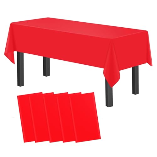 Wasserdicht Einweg Party Tischdecken Kunststoff: 5 Stück Reißfeste 137x274 cm Rechteckig Geburtstag Tischtuch aus Plastik Set für Garten Zubehör, Hochzeit, Picknick und Feste Deko (Rot) von AebDerp