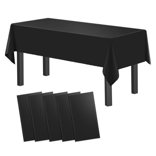 Wasserdicht Einweg Party Tischdecken Kunststoff: 5 Stück Reißfeste 137x274 cm Rechteckig Geburtstag Tischtuch aus Plastik Set für Garten Zubehör, Hochzeit, Picknick und Feste Deko (Schwarz) von AebDerp