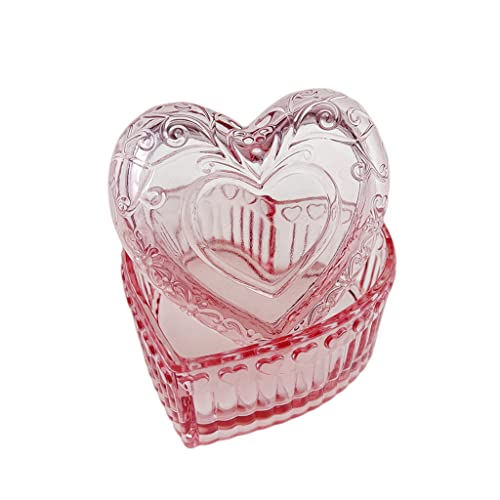 Aebor Glas-Schmuckschatulle in Herzform, Süßigkeiten-Box mit Deckel, für Damen, kleine Schmuckkästchen, Aufbewahrungsbox, Glas-Schatztruhe, Schmuck, Andenken, Geschenk-Box für Frauen und Mädchen von Aebor