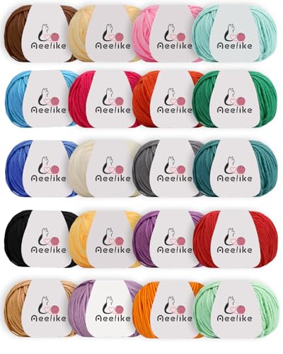Aeelike 1000g(20x50g) Acrylgarn Wolle zum Stricken, Ultraweiche Häkelwolle Baumwolle zum Häkeln, Cotton Yarn Strickwolle Set mit Transparente Aufbewahrungstasche für Anfänger, Erfahrene Häkeler von Aeelike
