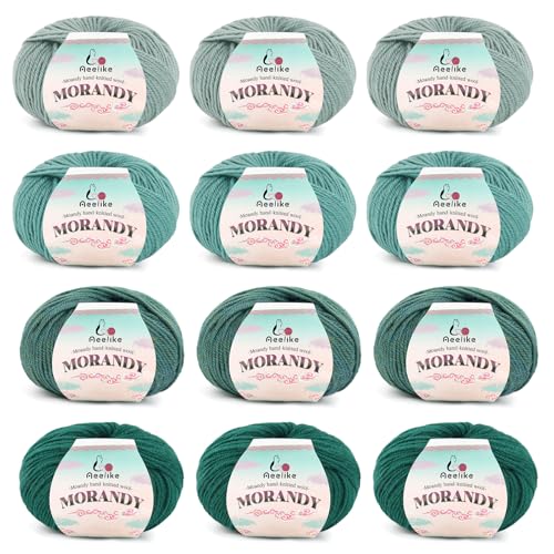 Aeelike 12 x 50g Merinowolle Garn zum Stricken - 98% Wolle 2% Acryl - Häkelgarn Strickwolle für Babydecke, Schal, Socken, Mütze, Basteln - Grüntöne - Merinogarn für Häkelanfänger Aeelike 12 x 50g Merinowolle Garn zum Stricken - 98% Wolle 2% Acryl - Häkelgarn Strickwolle für Babydecke, Schal, Socken, Mütze, Basteln - Grüntöne - Merinogarn für Häkelanfänger von Aeelike