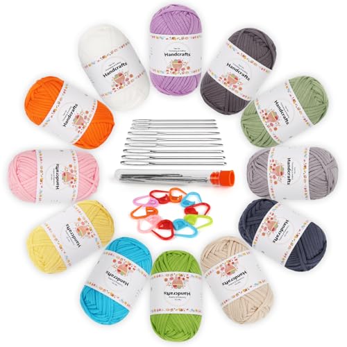 Aeelike 12X50g Bunte Chunky Häkelwolle mit Zubehör, Häkel- und Strickgarn für Anfänger, Kein Geteiltes Häkeln Garn, Wolle zum Häkeln mit gut Sichtbare Maschen, Baumwolle zum Stricken für Puppen, Körbe Aeelike 12X50g Bunte Chunky Häkelwolle mit Zubehör, Häkel- und Strickgarn für Anfänger, Kein Geteiltes Häkeln Garn, Wolle zum Häkeln mit gut Sichtbare Maschen, Baumwolle zum Stricken für Puppen, Körbe von Aeelike