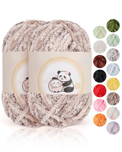 Aeelike 2 Pack Chenille Garn, Chenille Wolle zum Häkeln Stricken Decke, 80m / Knäuel weiches, super sperriges Garn, flauschiges Samtgarn für Anfänger und Stricker, DIY Handwerk, Panther Pink von Aeelike