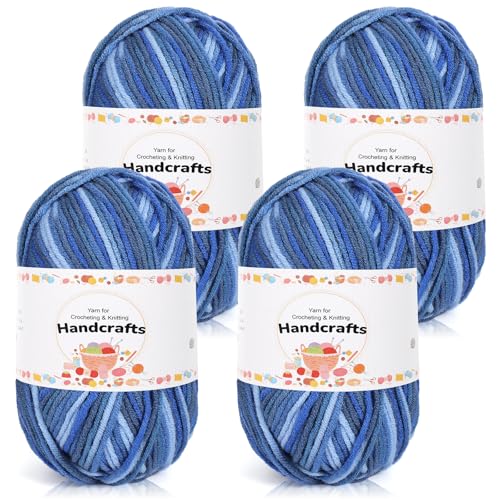 Aeelike 200g(4x50g) Acryl Wolle Zum Stricken Farbverlauf, 5Ply Baumwolle zum Häkeln, Ultraweiche Babywolle Handstrickgarne Häkeln von Socken, Mützen, Schals, Puppen, Haustierkleidung, Seewellen von Aeelike