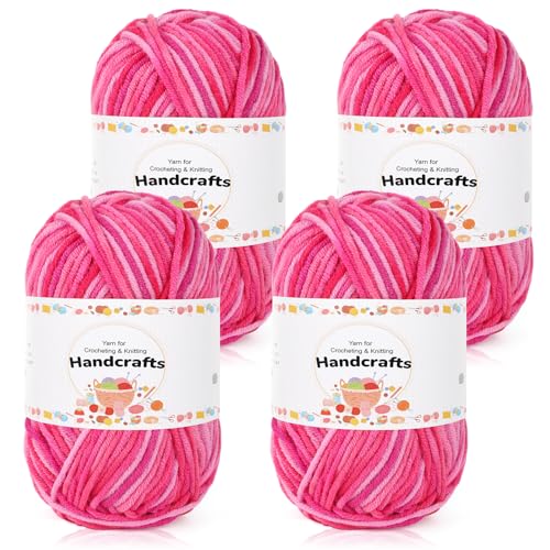 Aeelike 200g(4x50g) Acrylgarn Wolle zum Stricken Farbverlauf, 5Ply Häkelwolle Baumwolle zum Häkeln, Cotton Yarn Strickwolle Set für Anfänger, Erfahrene Häkeler, Rosa-Weiß von Aeelike