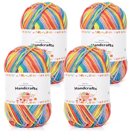 Aeelike 200g(4x50g) Babywolle Farbverlauf zum Häkeln, 5Ply Acrylic Baumwolle zum Stricken, Cotton Yarn Wolle Bunt Set für Anfänger, Erfahrene Stricker, Buntes Orange von Aeelike
