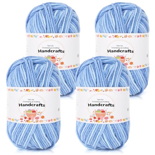 Aeelike 200g(4x50g) Farbverlauf Amigurumi Garn, 5Ply Häkelwolle Baumwolle zum Häkeln, Langlebige Strickwolle, Bunte Häkelgarn Cotton Yarn von Decke, Pullover, Schals, Hüte, Himmelblau von Aeelike
