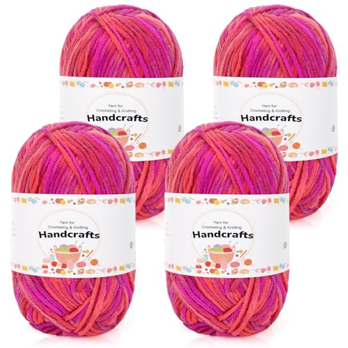 Aeelike 200g(4x50g) Farbverlauf Amigurumi Wolle, 5Ply Baumwolle zum Häkeln, Häkel- & Strickgarn Zum Stricken, Häkeln und Kunsthandwerk, Mehrfarbiges Häkelgarn Baumwolle Set, Violett Rot von Aeelike