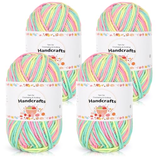 Aeelike 200g(4x50g) Farbverlauf Babywolle zum Häkeln, 5Ply Acrylic Baumwolle zum Stricken, Cotton Yarn Wolle Bunt Set für Anfänger, Erfahrene Stricker, Rosa Grün von Aeelike