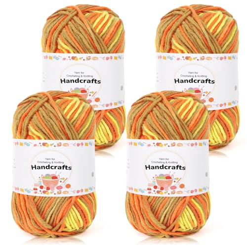 Aeelike 200g(4x50g) Farbverlauf Baumwolle aus Acryl, 5Ply Wolle zum Häkeln, Ultraweiche Garn zum Häkeln und Stricken, Bunte Acryl Häkelwolle von Socken, Braun Orange von Aeelike