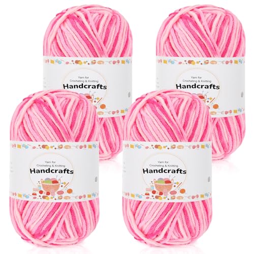 Aeelike 200g(4x50g) Farbverlauf Baumwolle zum Stricken, Langlebige Amigurumi-Set Acryl Baumwollgarn, 5Ply Garn zum Häkeln für Socken, Mützen, Schals, Pullover, Puppen, Rosa von Aeelike