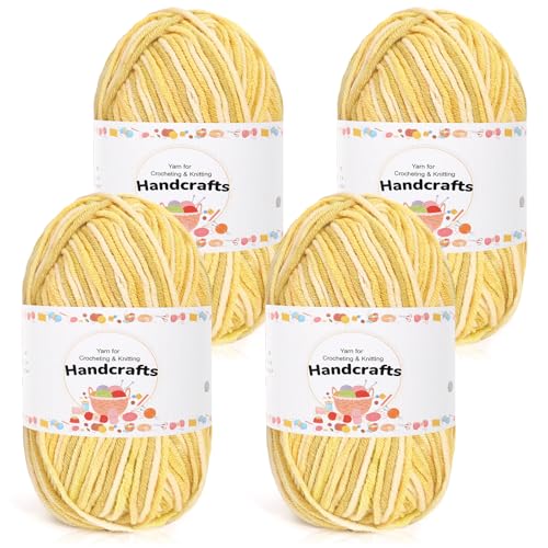 Aeelike 200g(4x50g) Farbverlauf Baumwollgarn zum Häkeln, Acryl Häkelwolle Bunt Zum Stricken, Häkeln und Kunsthandwerk, 5Ply Acrylwolle Set Baumwolle für Anfänger, Profis, Gelb von Aeelike