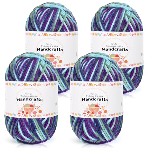 Aeelike 200g(4x50g) Farbverlauf Baumwollgarn zum Häkeln, Bunt Strickgarn Acryl Häkelgarn Zum Stricken, Häkeln und Kunsthandwerk, 5Ply Acrylwolle Set Baumwolle für Anfänger, Profis, Lila Blau Grün von Aeelike