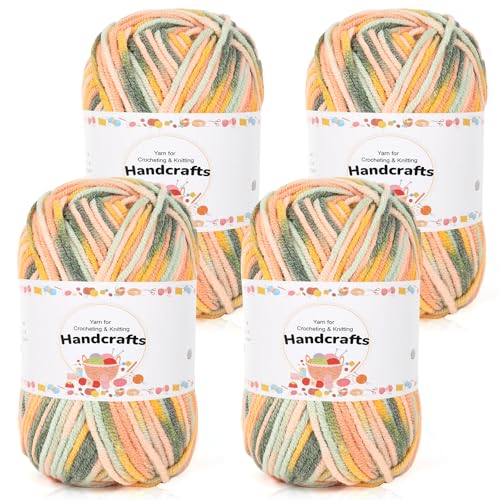 Aeelike 200g(4x50g) Farbverlauf Garn zum Stricken, 5Ply Acrylic Baumwolle zum Häkeln, Cotton Yarn Wolle Bunt Set für Anfänger, Erfahrene Stricker, Orange Rosa Gelb Grün von Aeelike