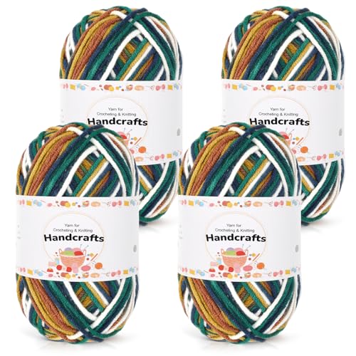 Aeelike 200g(4x50g) Farbverlauf Strickgarn Baumwolle aus Acryl, 5Ply Wolle zum Häkeln, Ultraweiche Garn zum Häkeln und Stricken, Bunte Acryl Häkelwolle von Socken, Blau Weiß Gelb Grün von Aeelike