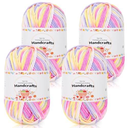 Aeelike 200g(4x50g) Farbverlauf Strickgarn aus Acryl, 5Ply Wolle zum Häkeln, Ultraweiche Garn zum Häkeln und Stricken, Bunte Acryl Häkelwolle von Socken, Violett Weiß von Aeelike