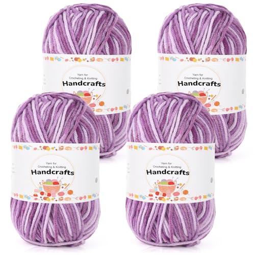 Aeelike 200g(4x50g) Farbverlauf Wolle, 5Ply Häkelwolle Baumwolle zum Häkeln, Langlebige Strickwolle, Bunte Häkelgarn Cotton Yarn von Decke, Pullover, Schals, Hüte, Violett von Aeelike