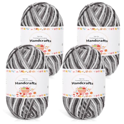Aeelike 200g(4x50g) Farbverlauf Wolle Set, 5Ply Häkelwolle Baumwolle zum Häkeln, Langlebige Strickwolle, Bunte Häkelgarn Cotton Yarn von Decke, Pullover, Schals, Hüte, Grau Weiß von Aeelike