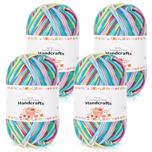Aeelike 200g(4x50g) Farbverlauf Wolle zum Häkeln, 5Ply Acrylic Baumwolle zum Stricken, Cotton Yarn Wolle Bunt Set für Anfänger, Erfahrene Stricker, Violett Grün von Aeelike