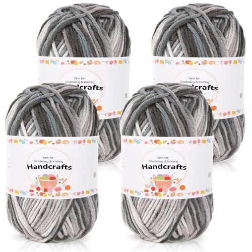 Aeelike 200g(4x50g) Farbverlauf Wolle zum Stricken, 5Ply Acrylic Baumwolle zum Häkeln, Cotton Yarn Wolle Bunt Set für Anfänger, Erfahrene Stricker, Schwarz Grau Blau von Aeelike
