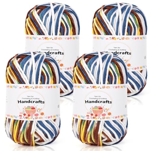Aeelike 200g(4x50g) Farbverlaufsgarn Zum Stricken Weich, 5Ply Acrylwolle Baumwolle zum Häkeln und Kunsthandwerk, Bunt Häkelgarn Wolle Farbverlauf Set, Kaffee Gelb Blau von Aeelike