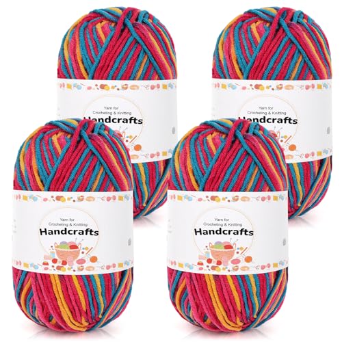 Aeelike 200g(4x50g) Garn Farbverlauf zum Stricken, 5Ply Acrylic Baumwolle zum Häkeln, Cotton Yarn Wolle Bunt Set für Anfänger, Erfahrene Stricker, Seeblau Pulvergelb von Aeelike