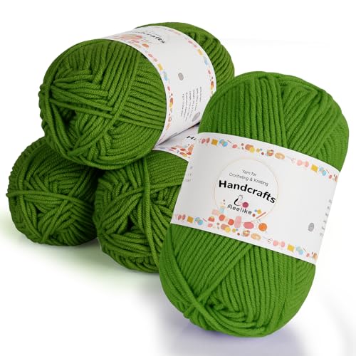 Aeelike 200g(4x50g) Häkelgarn zum Stricken, Langlebige Baumwollgarn, 5Ply Wolle zum Häkeln für Puppen, Fruchtgrün von Aeelike