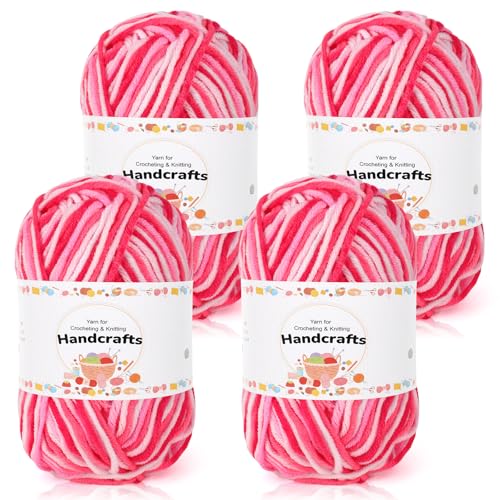 Aeelike 200g(4x50g) Handstrickgarn Zum Stricken Farbverlauf, 5Ply Acrylwolle Baumwolle zum Häkeln und Kunsthandwerk, Bunt Häkelgarn Wolle Set, Helles Rosa Weiß von Aeelike