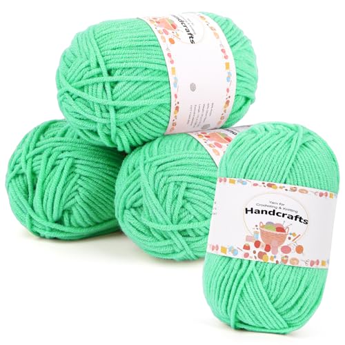 Aeelike 200g(4x50g) Strickgarn Baumwolle aus Acryl, 5Ply Wolle zum Häkeln, Ultraweiche Garn zum Häkeln und Stricken, Acryl Häkelwolle von Socken, Hellblau-grün von Aeelike