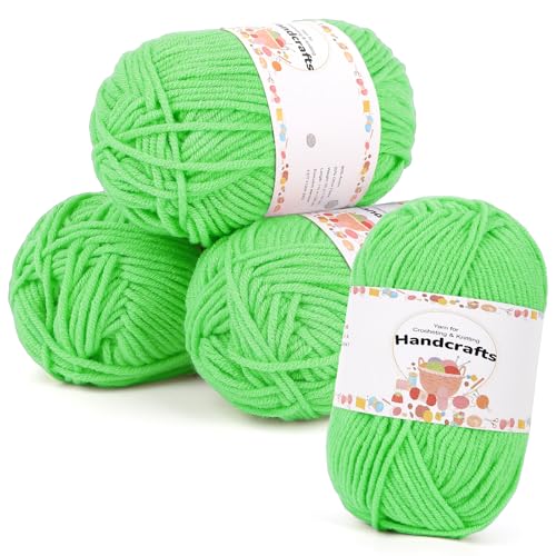 Aeelike 200g(4x50g) Wolle Bunt 5Ply Strickwolle aus Acryl, Ultraweiche Garn zum Häkeln und Stricken, Polyacryl Häkelgarn von Mützen, Pullover, Fluoreszierendes Grün von Aeelike