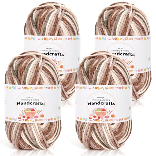 Aeelike 200g(4x50g) Wolle Bunt Farbverlauf, 5Ply Strickwolle aus Acryl, Ultraweiche Garn zum Häkeln und Stricken, Mehrfarbiges Acryl Häkelgarn von Decke, Pullover, Schals, Hüte, Khaki Blume von Aeelike