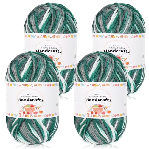 Aeelike 200g(4x50g) Wolle Farbverlauf Baumwollgarn zum Häkeln, Strickgarn Acryl Häkelwolle Bunt Zum Stricken, Häkeln und Kunsthandwerk, 5Ply Acrylwolle Set Baumwolle für Anfänger, Profis, Dunkelgrün von Aeelike