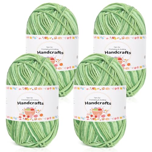 Aeelike 200g(4x50g) Wolle Farbverlauf Baumwollgarn zum Häkeln, Strickgarn Acryl Häkelwolle Bunt Zum Stricken, Häkeln und Kunsthandwerk, 5Ply Acrylwolle Set Baumwolle für Anfänger, Profis, Apfelgrün von Aeelike