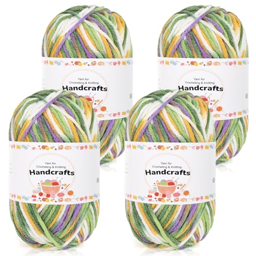 Aeelike 200g(4x50g) Wolle Farbverlauf zum Häkeln, 5Ply Acrylic Baumwolle zum Stricken, Cotton Yarn Wolle Bunt Set für Anfänger, Erfahrene Stricker, Buntes Grün von Aeelike