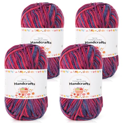 Aeelike 200g(4x50g) Wolle mit Farbverlauf zum Häkeln Handstrickgarn, 5Ply Baumwolle zum Stricken Häkelgarn, Weich Acryl-Strickgarn Bunte, Acrylwolle Baumwollgarn für Häkeln und Kunsthandwerk, Rot Blau von Aeelike