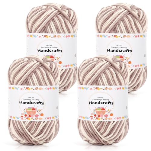 Aeelike 200g(4x50g) Wolle zum Häkeln Farbverlauf, 5Ply Baumwolle zum Stricken, Cotton Yarn Strickwolle Set für Anfänger, Erfahrene Häkeler, Khaki von Aeelike