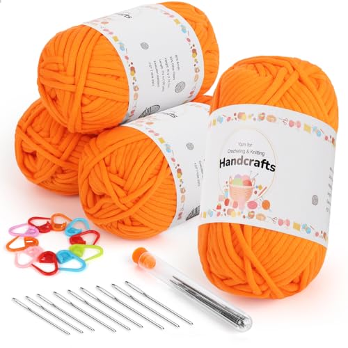 Aeelike 200g Chunky Häkelgarn für Anfänger, Schlauchgarn zum Häkeln mit gut Sichtbaren Maschen, Dickes Baumwoll-Nylon-Mischgarn Kein Geteiltes Sperriges, Textilgarn zum Häkeln für Körbe, Orange Aeelike 200g Chunky Häkelgarn für Anfänger, Schlauchgarn zum Häkeln mit gut Sichtbaren Maschen, Dickes Baumwoll-Nylon-Mischgarn Kein Geteiltes Sperriges, Textilgarn zum Häkeln für Körbe, Orange von Aeelike