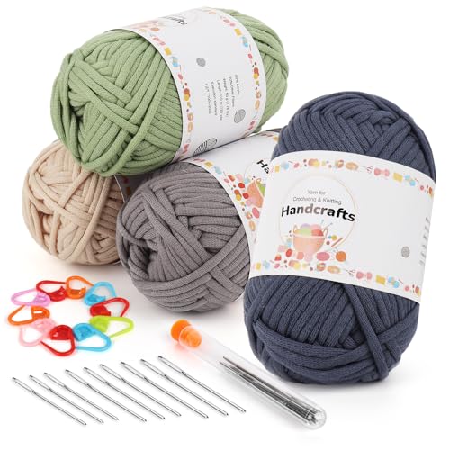 Aeelike 4X50g Dickes Garn Baumwolle zum Häkeln, Chunky Häkelwolle für Anfänger, Kein Geteiltes Häkeln Wolle, Schlauchgarn mit gut Sichtbaren Maschen, Cowboyblau + Hellgrün + Dunkelgrau + Beige Aeelike 4X50g Dickes Garn Baumwolle zum Häkeln, Chunky Häkelwolle für Anfänger, Kein Geteiltes Häkeln Wolle, Schlauchgarn mit gut Sichtbaren Maschen, Cowboyblau + Hellgrün + Dunkelgrau + Beige von Aeelike