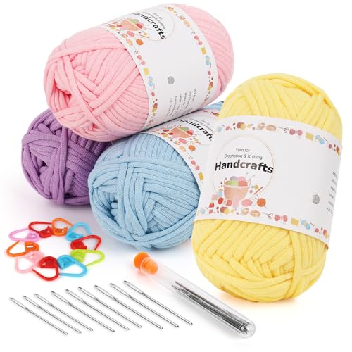 Aeelike 4X50g Dicke Garn Baumwollgarn zum Häkeln, Chunky Strickgarn für Anfänger, Kein Geteiltes Häkelgarn Baumwolle, Wolle zum Stricken mit gut Sichtbaren Maschen, Rosa + Lila + Blau + Gelb Aeelike 4X50g Dicke Garn Baumwollgarn zum Häkeln, Chunky Strickgarn für Anfänger, Kein Geteiltes Häkelgarn Baumwolle, Wolle zum Stricken mit gut Sichtbaren Maschen, Rosa + Lila + Blau + Gelb von Aeelike