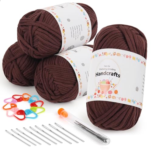 Aeelike 200g Dicke Wolle zum Stricken mit Zubehör, Garn zum Häkeln mit gut Sichtbaren Maschen, Einfaches Chunky Strickwolle für Anfänger, Kein Geteiltes Sperriges Baumwollgarn, Kaffee Yarn Textilgarn von Aeelike