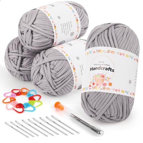 Aeelike 200g Hellgrau Dicke Wolle mit Häkelzubehör, Häkelgarn für Anfänger, Kein Geteiltes Häkeln Garn, Strickgarn zum Häkeln mit gut Sichtbare Maschen, Baumwollgarn zum Stricken und Handstricken Aeelike 200g Hellgrau Dicke Wolle mit Häkelzubehör, Häkelgarn für Anfänger, Kein Geteiltes Häkeln Garn, Strickgarn zum Häkeln mit gut Sichtbare Maschen, Baumwollgarn zum Stricken und Handstricken von Aeelike