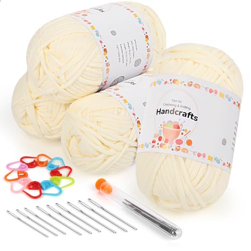 Aeelike 200g Milchweiß Dicke Wolle mit Häkelzubehör, Häkelgarn für Anfänger, Kein Geteiltes Häkeln Garn, Strickgarn zum Häkeln mit gut Sichtbare Maschen, Baumwollgarn zum Stricken und Handstricken Aeelike 200g Milchweiß Dicke Wolle mit Häkelzubehör, Häkelgarn für Anfänger, Kein Geteiltes Häkeln Garn, Strickgarn zum Häkeln mit gut Sichtbare Maschen, Baumwollgarn zum Stricken und Handstricken von Aeelike