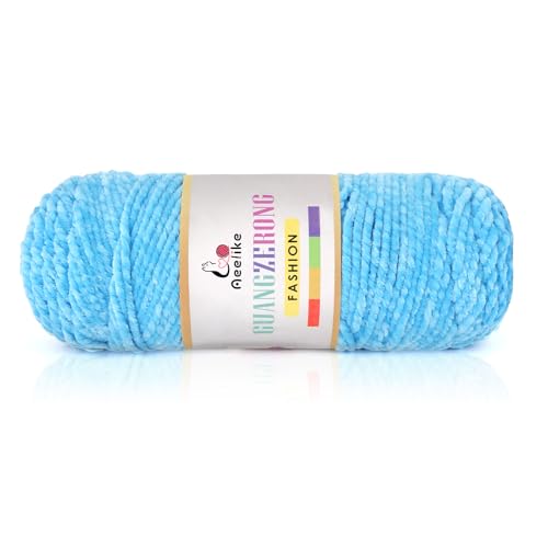 Aeelike 200g Warme Chenille Wolle zum Stricken, Flauschige Dicke Garn zum Handstricken, Samt Velvet Babywolle zum Häkeln, Weich Plüschwolle für Amigurumis Babydecke, Hellblau Aeelike 200g Warme Chenille Wolle zum Stricken, Flauschige Dicke Garn zum Handstricken, Samt Velvet Babywolle zum Häkeln, Weich Plüschwolle für Amigurumis Babydecke, Hellblau von Aeelike