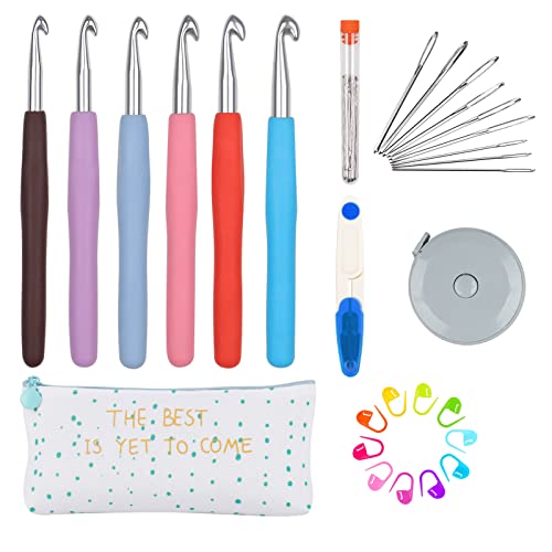 Aeelike 28 Stück Häkelnadel Set Größe Häkelnadeln, 6,0-10 mm Chunky Häkelnadeln Set mit Tasche, Ergonomische Häkelset für Anfänger, Häkelset mit Weicher Griff aus TPR-Silikon für Größe Häkelprojekte von Aeelike