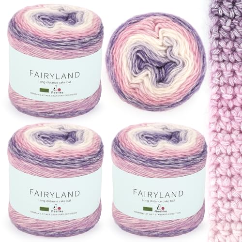 Aeelike 400g Bobbel Wolle Garn Farbverlauf, 245m Super leichte Gradient Cupcakes Baumwollgarn, Superweiche Mehrfarbiges Farbverlaufsgarn zum Babydecke Pullover Schal Hüte, Ombré Wool Yarn Violett von Aeelike