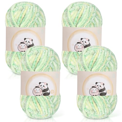 Aeelike 400g Chenille Babywolle zum Häkeln, Weich Chunky Chenille Fluffy Yarn, Flauschige Samt Velvet Chenille Wolle zum Stricken, Warme Plüschwolle für Mützen, Schals, Decken, Flussgrün von Aeelike